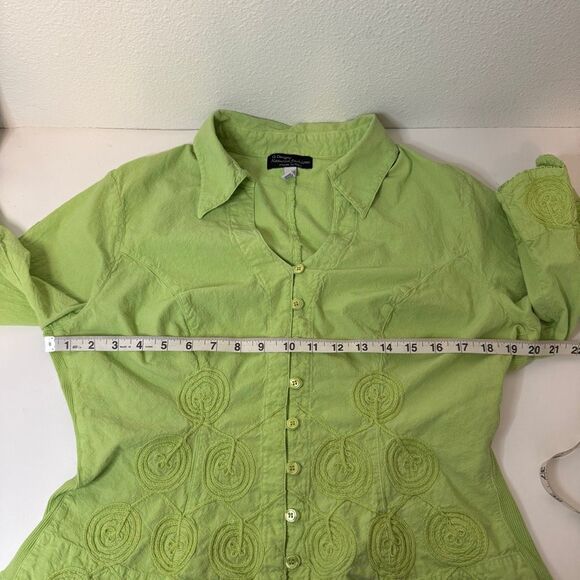 Vintage Y2K Green Embroidered 100% Cotton Button Down Blouse Size XL - Picture 10 of 10